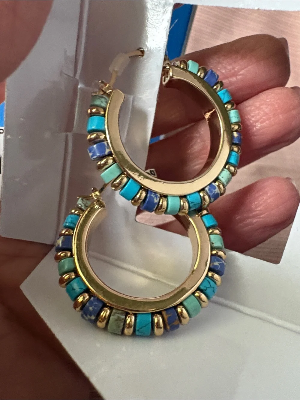 Piper Gold Hoops with Turquoise and Blue Beads